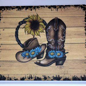 Western Cowgirl Boot And Hat 1 Flower Rectangular Mouse Pad 9.5 x 8 x 0.12 Inche